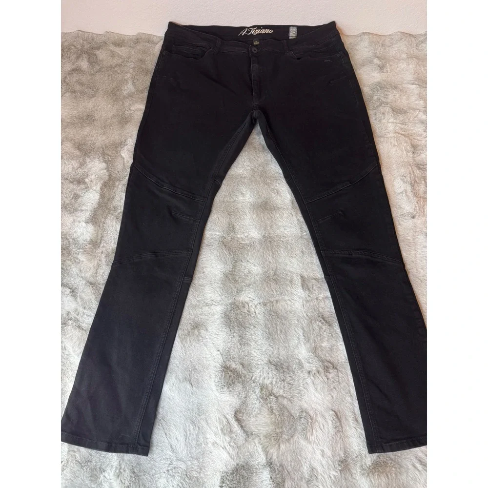 A Tiziano Mens Black Moto Panel Denim Size 44 Streetwear Cotton Stretch-0589